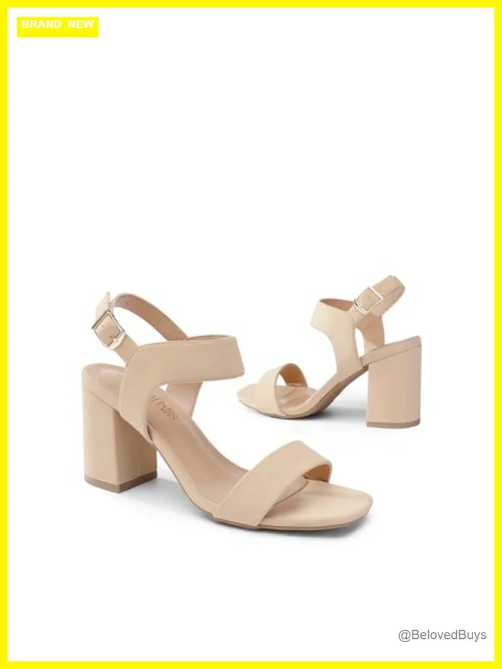 Women's Heeled Sandals Square Toe Block Heels Ankle Strap Faux Leather
